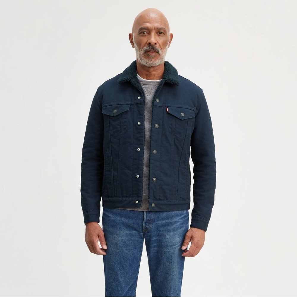 Levi's Men's Sherpa Lined Trucker Jacket Navy Blue Size Large